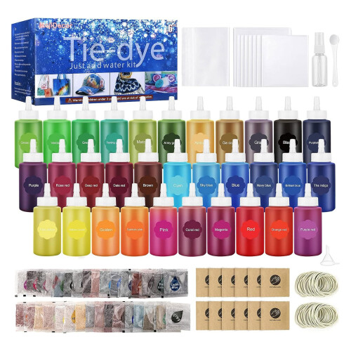 MojiDecor 32 Χρώματα Σετ Tie Dye, Μόνιμο Χρώμα Υφασμάτων για Παιδιά και Ενήλικες