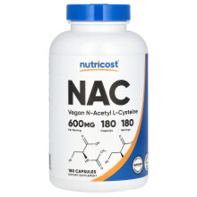 Nutricost, NAC, N-Acétyl L-Cystéine Végétalien, 600 mg, 180 gélules