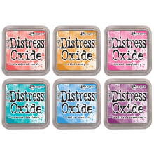 Ranger Tim Holtz Distress Oxide Inktkussens - Verlaten Koraal, Wilde Honing, Geplukte Framboos, Pauwenveren, Zoute Oceaan en Zaadloze Conserven - Bund