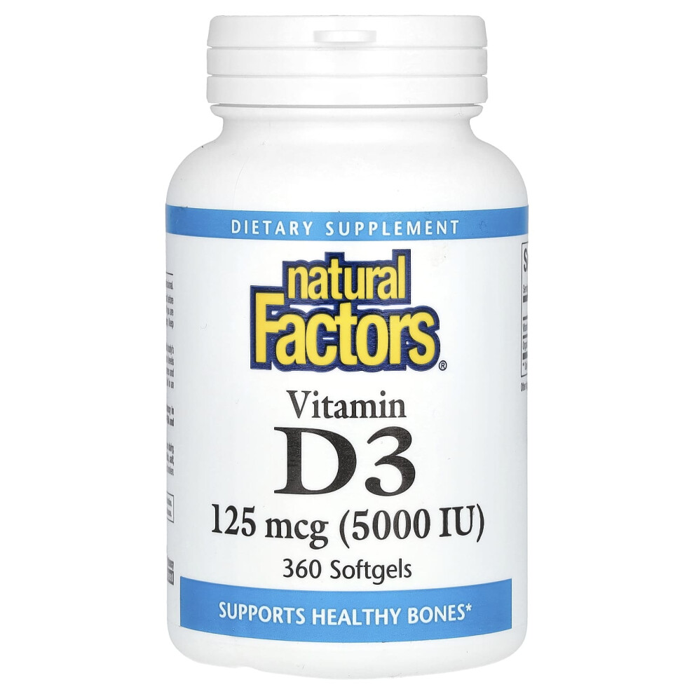 Natural Factors , Vitamin D3, 125 Mcg (5,000 Iu), 360 Softgels