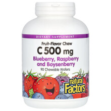 Natural Factors, Vitamin C Fruchtgeschmack Kautabletten, Heidelbeere, Himbeere und Boysenbeere, 500 mg, 90 Kautabletten
