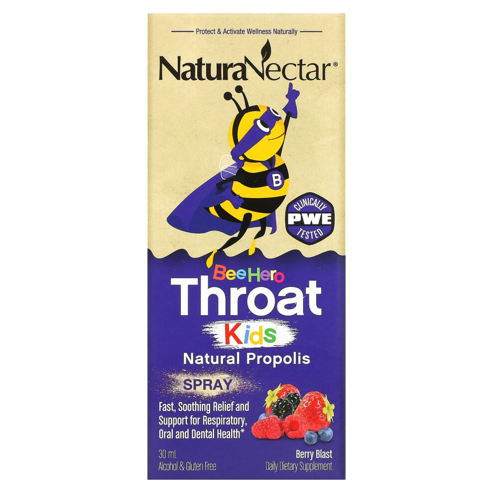 Naturanectar , Bee Hero Throat Kids, Natural Propolis Spray, Berry Blast, 30 Ml