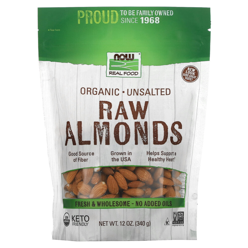 Now Foods , Real Food, Organic Raw Almonds, Unsalted, 12 Oz (340 G)