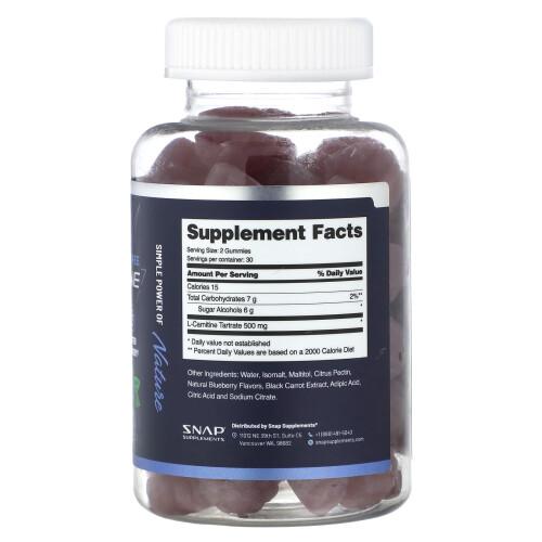 Snap Supplements, L-Carnitin Gummis, Zuckerfrei, Blaubeere, 60 Gummis 2
