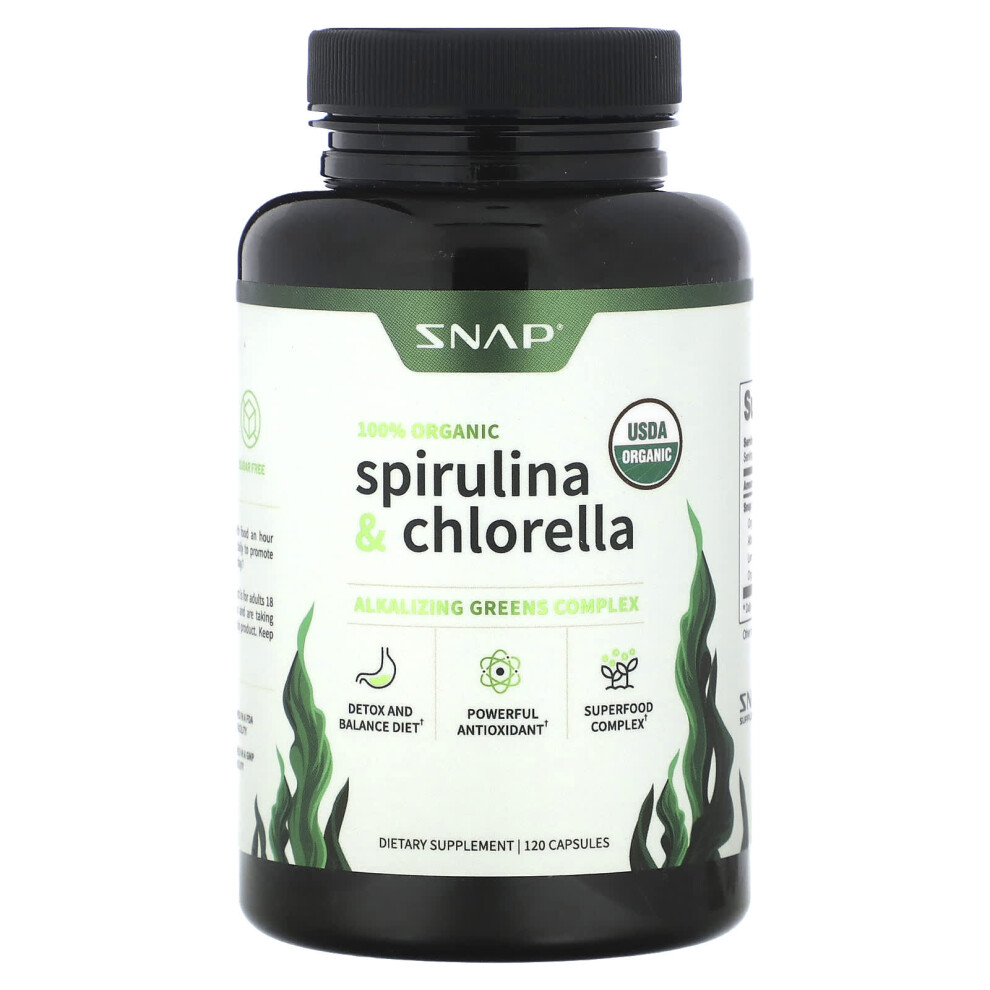 Snap Supplements , Organic Spirulina & Chlorella, 120 Capsules