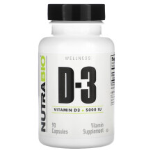 NutraBio, Vitamin D-3, 125 mcg (5.000 IE), 90 Kapseln