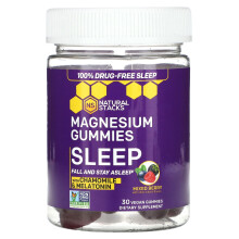 Natural Stacks, Magnesium Gummis, Schlaf, Gemischte Beeren, 30 Vegane Gummis