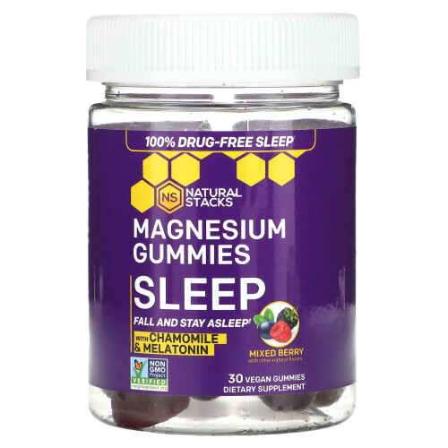 Natural Stacks, Magnesium Gummis, Schlaf, Gemischte Beeren, 30 Vegane Gummis