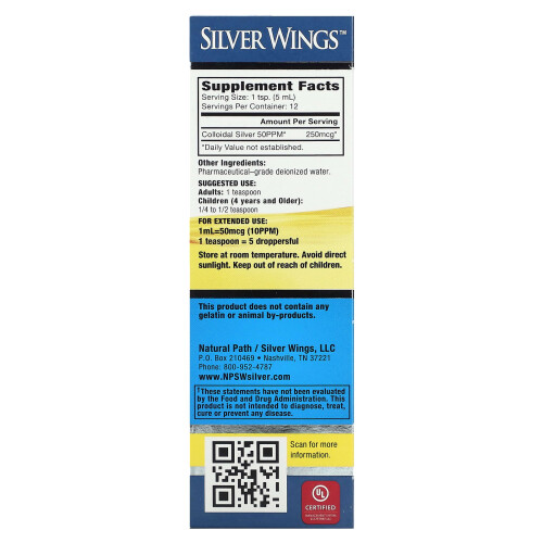Natural Path Silver Wings, Argent Colloïdal, 50 PPM, 2 fl oz (60 ml) 2