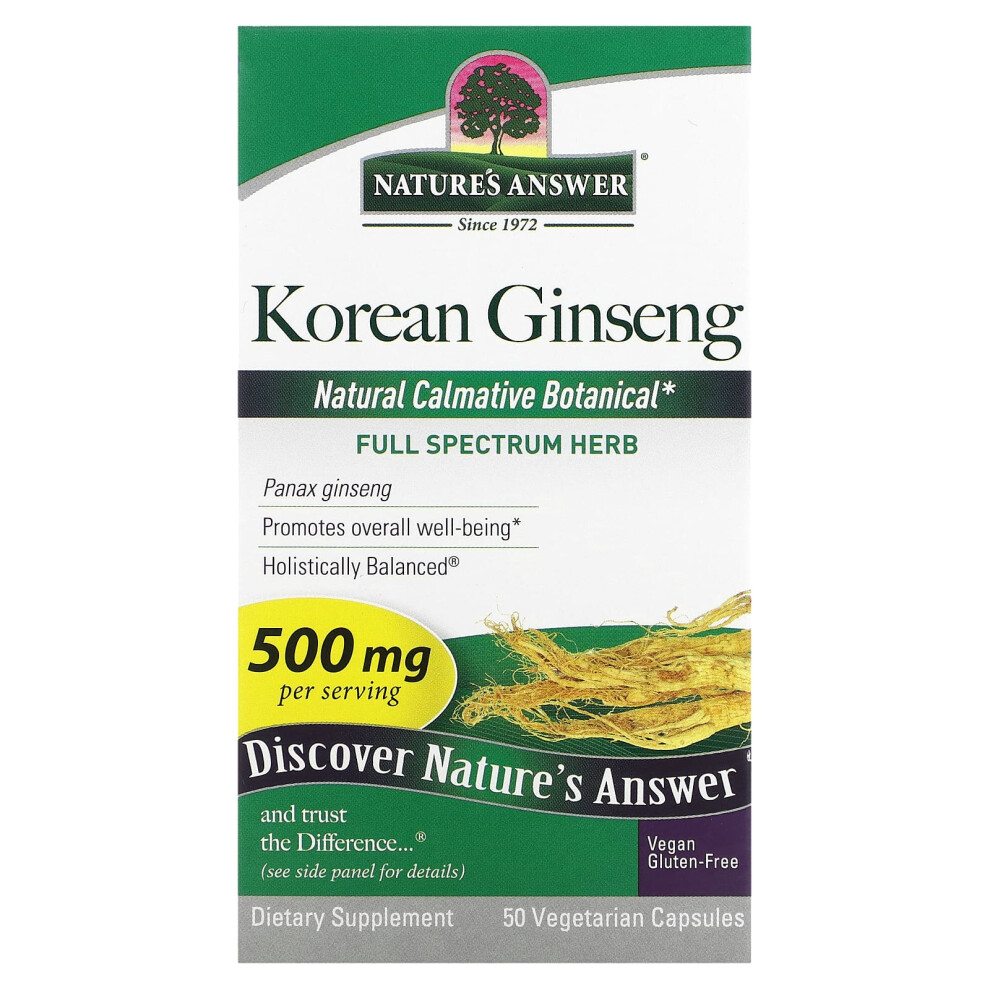 Nature's Answer , Korean Ginseng, 500 Mg, 50 Vegetarian Capsules