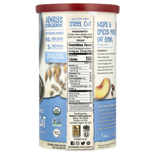 Nature's Path, Avoine Entière Bio, Sans Gluten, Acier, 30 oz (850 g) 2