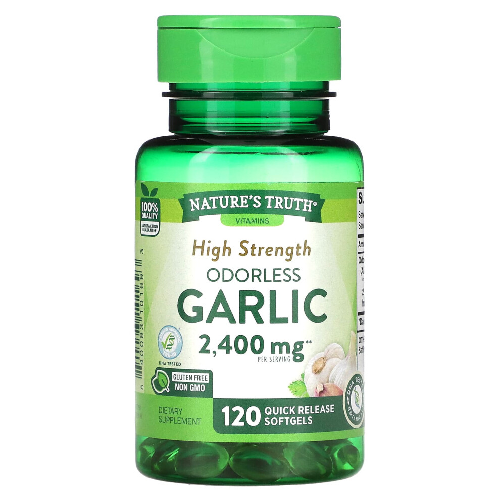 Nature's Truth , High Strength Odorless Garlic, 2,400 Mg, 120 Quick Release Softgels (1,200 Mg Per Softgel)
