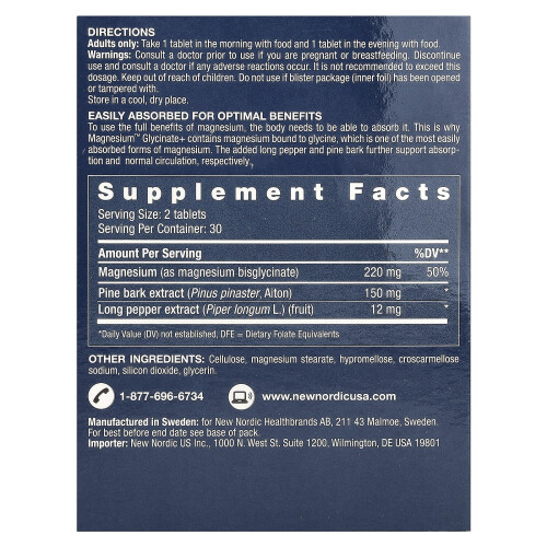 New Nordic, Glycinate de Magnésium+, 60 Comprimés 2