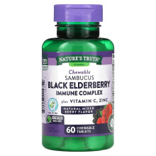 Nature's Truth, Sambucus Schwarzer Holunder Immun-Komplex Plus Vitamin C & Zink, Natürlich Gemischte Beeren, 60 Kautabletten