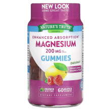 Nature's Truth, Magnesium mit verbesserter Absorption, Natürlich Zitrone-Himbeere, 200 mg, 60 Vegane Gummis (67 mg pro Gummibärchen)