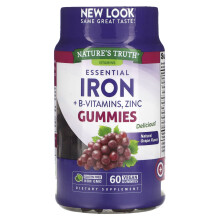 Nature's Truth, Essenzielles Eisen + B-Vitamine, Zink, Natürliche Traube, 60 Vegane Gummibärchen