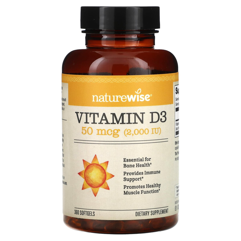 Naturewise , Vitamin D3, 50 Mcg (2,000 Iu), 360 Softgels