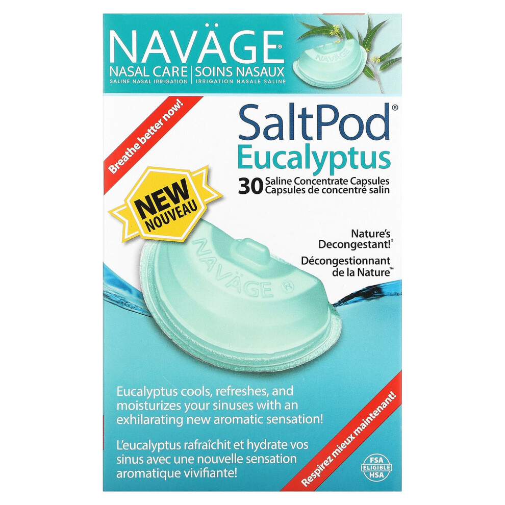 , Nasal Care, Saline Nasal Irrigation, Saltpod Eucalyptus, 30 Saline Concentrate Capsules Navage