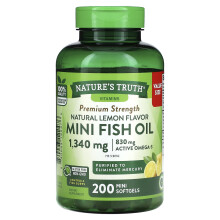 Nature's Truth, Mini Fischöl, Premium Stärke, Natürliche Zitrone, 1.340 mg, 200 Mini-Weichkapseln (670 mg pro Kapsel)