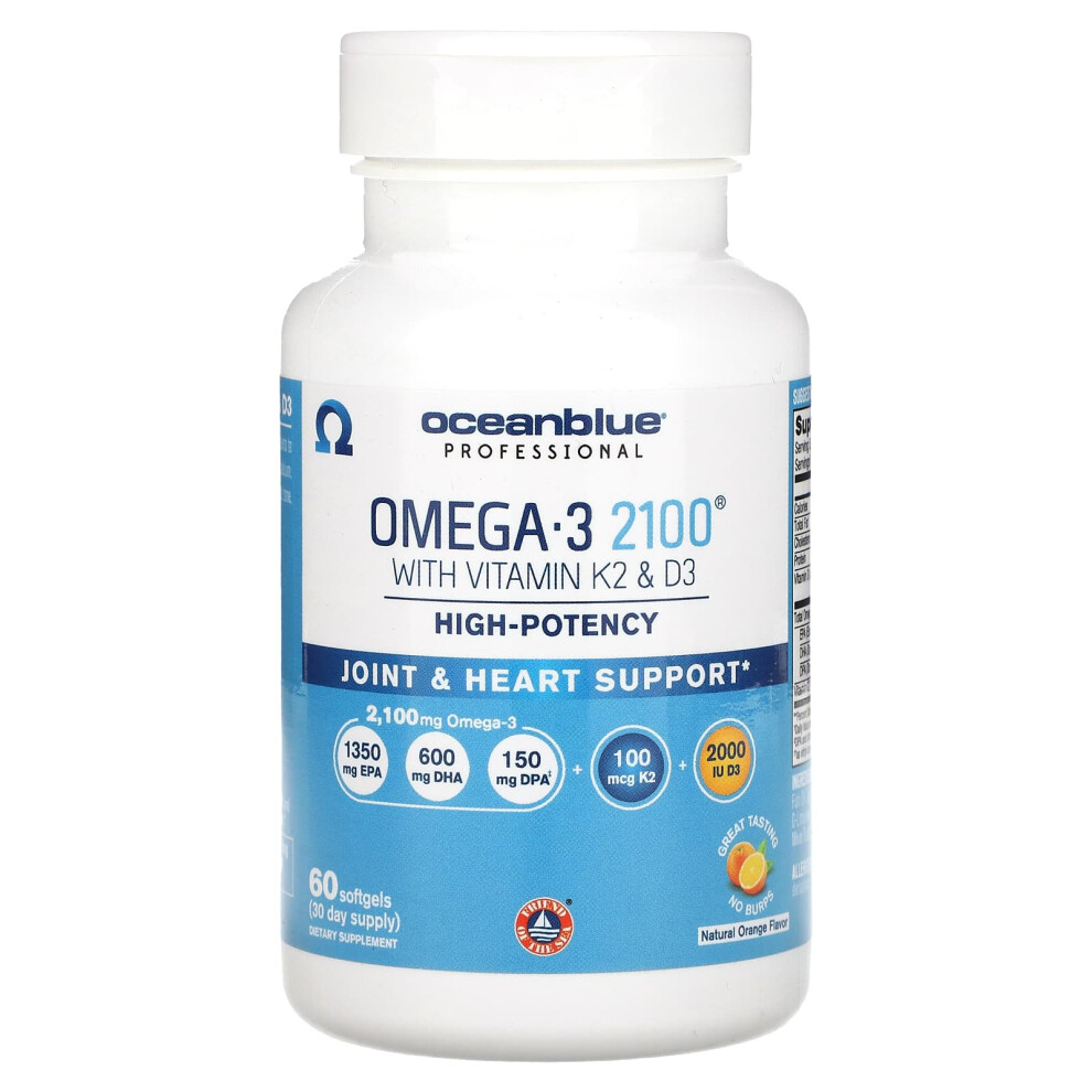 Oceanblue Orange Professional, Omega-3 2100 With Vitamin K2 & D3, High-Potency, Natural 60 Softgels