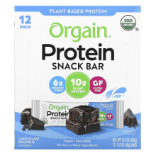 Orgain, Barre Protéinée à Grignoter, Brownie au Chocolat, 12 Barres, 1,41 oz (40 g) Chacune