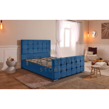 (Small Single, No Ottoman Storage, Blue) Barcelona Velvet Bedframe & Optional Ottoman Storage