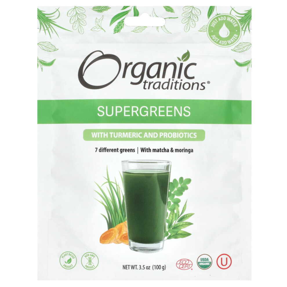Organic Traditions , Supergreens With Turmeric And Probiotics, 3.5 Oz (100 G)