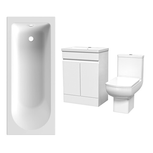 NES Home Nes Home 600mm Handleless White Vanity, Rimless Square Toilet And Bath 1