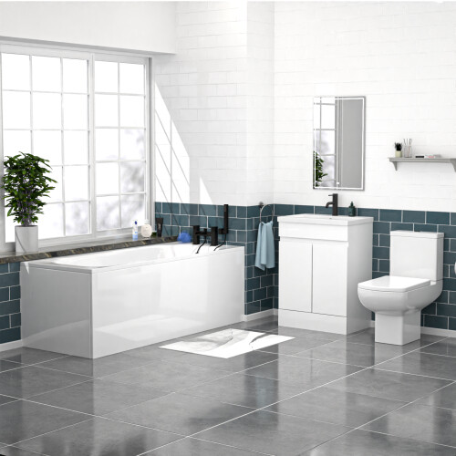 NES Home Nes Home 600mm Handleless White Vanity, Rimless Square Toilet And Bath