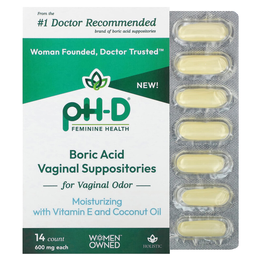 Ph-D Feminine Health , Boric Acid, Vaginal Suppositories, 600 Mg, 14 Count
