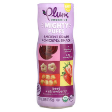 Plum Organics, Mighty Puffs, Uraltes Getreide + Kichererbsen-Snack, Baby, Rote Bete + Erdbeere, 1,85 Unzen (52 g)