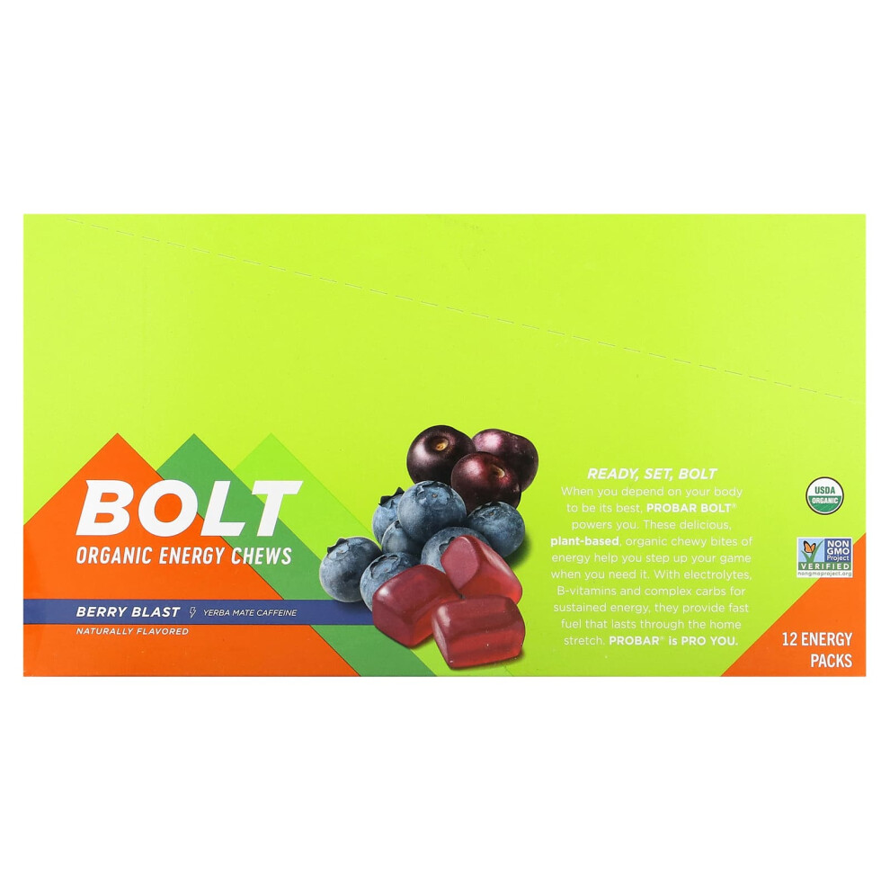 Probar , Bolt, Organic Energy Chews, Berry Blast, 12 Packs, 2.1 Oz (60 G) Each