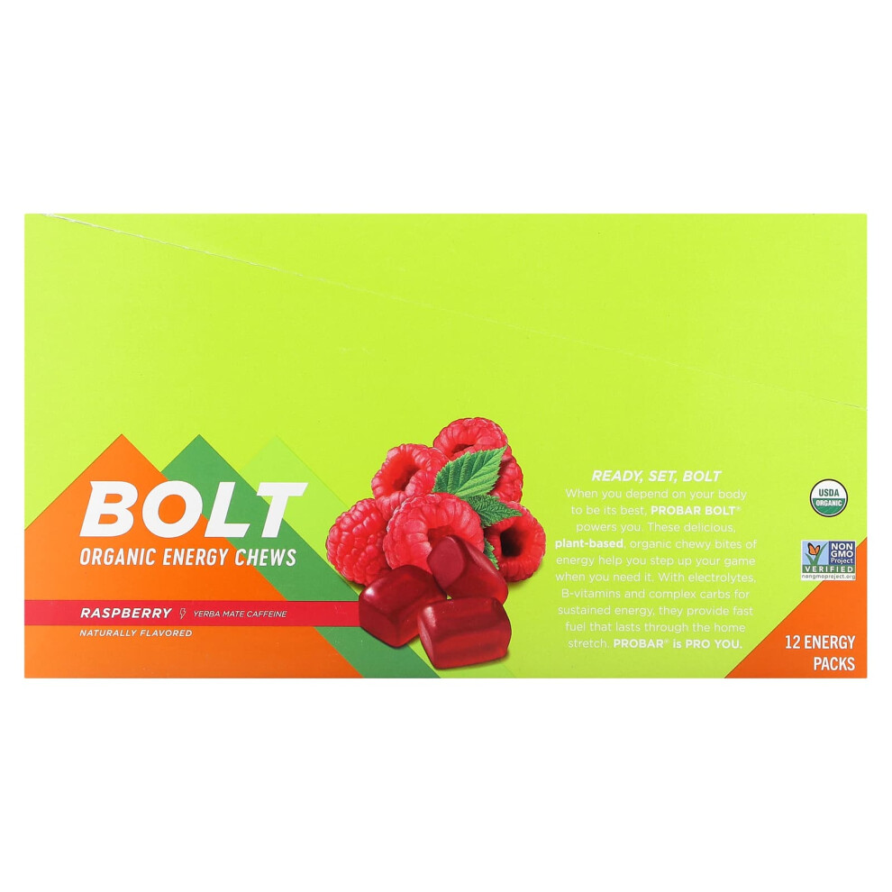 Probar , Bolt, Organic Energy Chews, Raspberry, 12 Packs, 2.1 Oz (60 G) Each