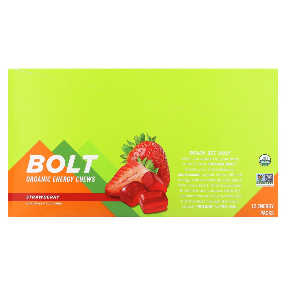 Probar , Bolt, Organic Energy Chews, Strawberry, 12 Packs, 2.1 Oz (60 G) Each