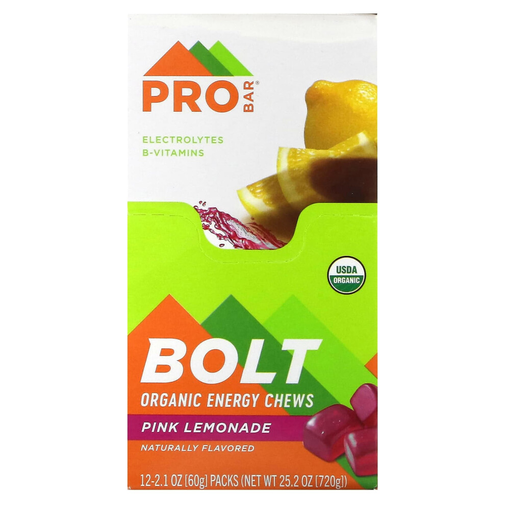 Probar Pink Bolt, Organic Energy Chews, Lemonade, 12 Packs, 2.1 Oz (60 G) Each