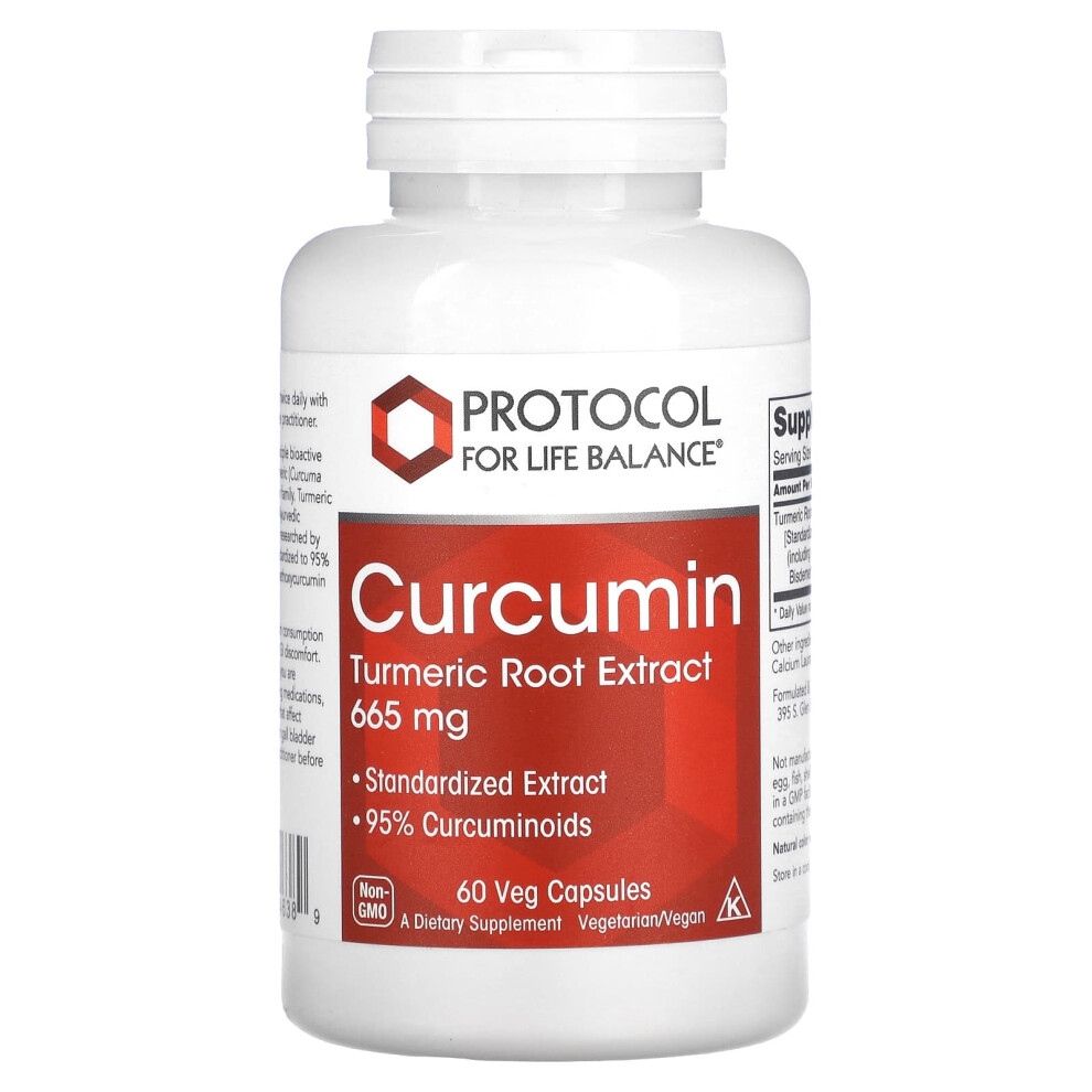 Protocol For Life Balance , Curcumin, Turmeric Root Extract, 665 Mg, 60 Veg Capsules