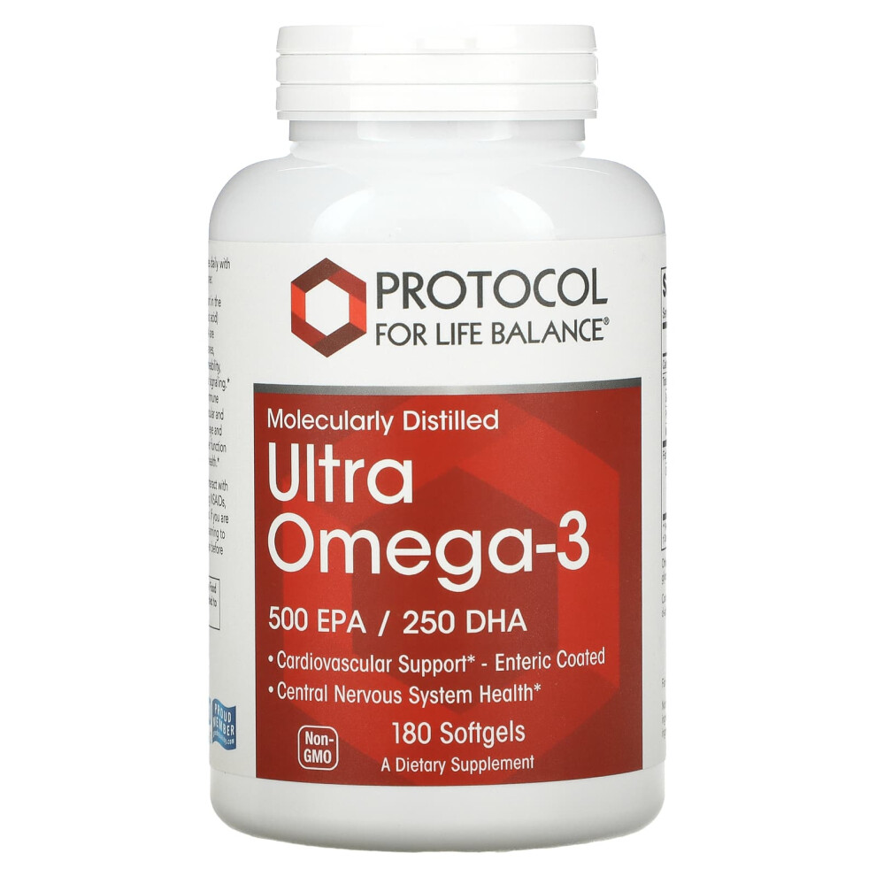 Protocol For Life Balance , Molecularly Distilled Ultra Omega-3, 500 Epa / 250 Dha, 180 Softgels