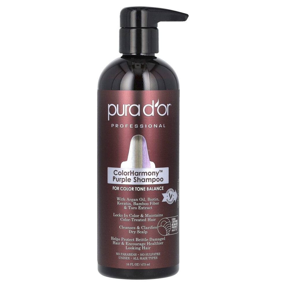 Pura D'or Purple Professional, Colorharmony Shampoo, 16 Fl Oz (473 Ml)