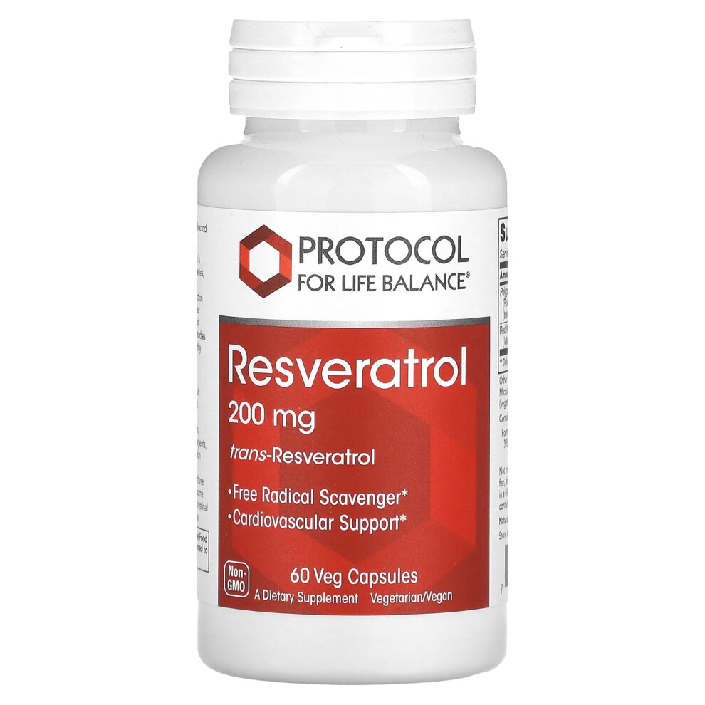 Protocol For Life Balance , Resveratrol, 200 Mg, 60 Veg Capsules