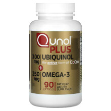 Qunol Plus Ubiquinol CoQ10 100mg, 90 Count with Omega 3 Fish Oil 250mg