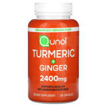 Qunol, Curcuma + Gingembre, 2 400 mg, 105 Gélules (800 mg par Gélule)