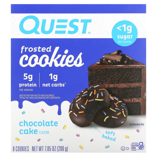 Quest Nutrition, Biscuits Glacés, Gâteau au Chocolat, 8 Biscuits, 0,88 oz (25 g) Chacun
