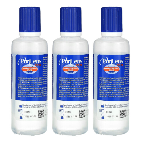 Purilens, Solution Saline Sans Conservateur Plus, 3 Bouteilles, 4 fl oz (120 ml) Chacune