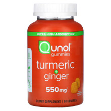 Qunol, Curcuma + Gingembre, Tangerine Riche, 550 mg, 90 Gommes (275 mg par Gomme)