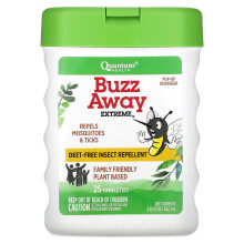 Quantum Health, Buzz Away Extreme, Répulsif Anti-Insectes sans DEET, 25 Lingettes
