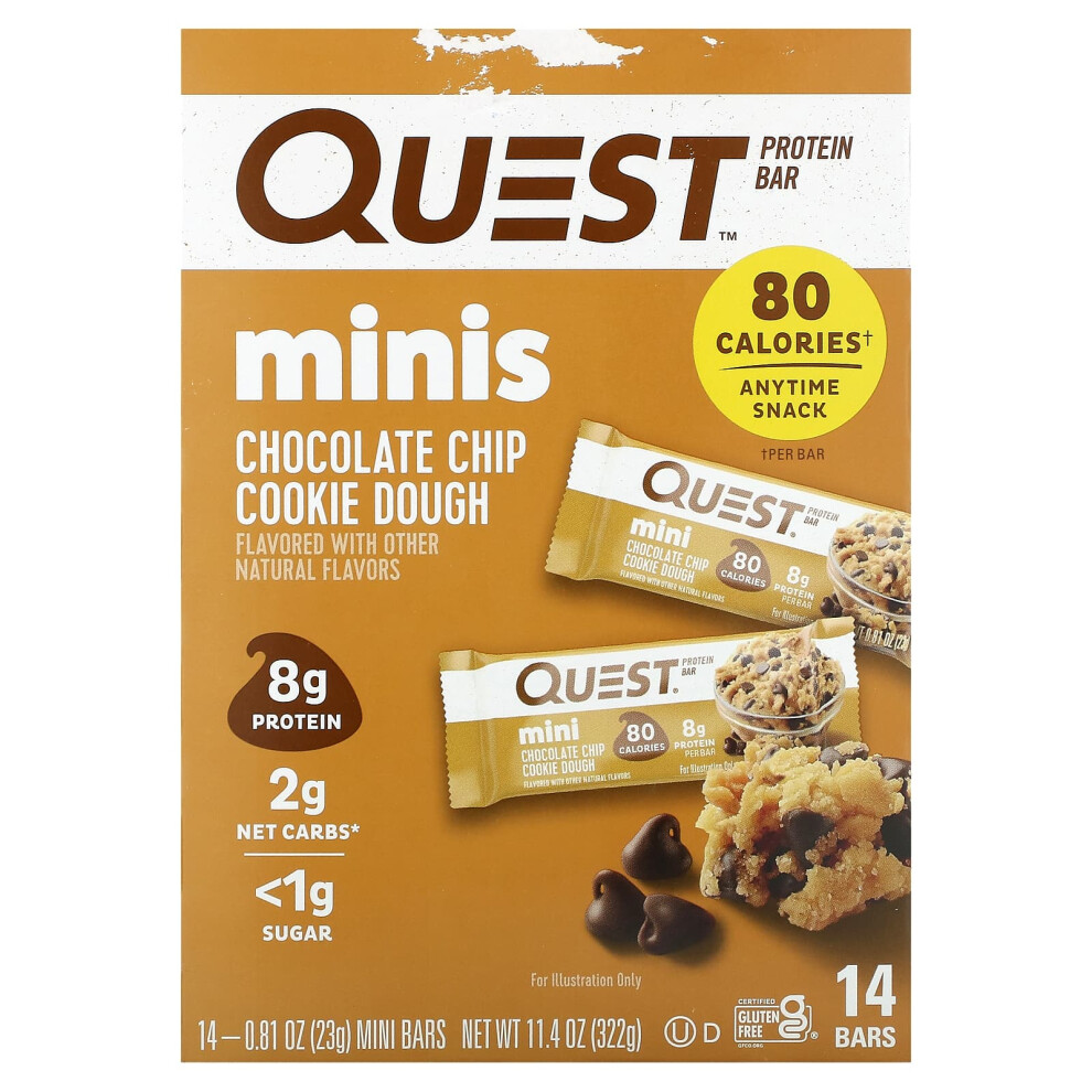 Quest Nutrition , Protein Bar, Minis, Chocolate Chip Cookie Dough, 14 Bars, 0.81 Oz (23 G) Each