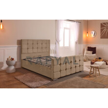 (Small Double, No Ottoman Storage, Beige) Barcelona Velvet Bedframe & Optional Ottoman Storage