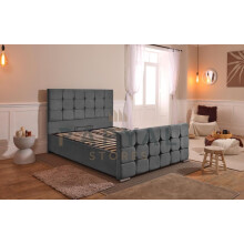 (King, No Ottoman Storage, Grey) Barcelona Velvet Bedframe & Optional Ottoman Storage