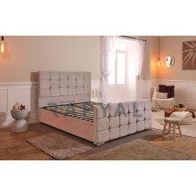 (King, No Ottoman Storage, Silver) Barcelona Velvet Bedframe & Optional Ottoman Storage