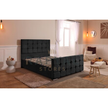 (King, With Ottoman Storage, Black) Barcelona Velvet Bedframe & Optional Ottoman Storage